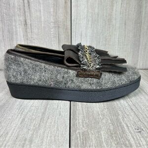 Miista London Gray Loafer Moccasins Chain Fringe Tassel Womens Sizes 7 EUR 37
